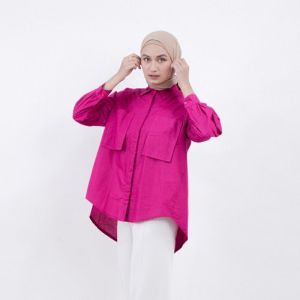 KEMEJA WANITA KEKINIAN FUSCHIA LENGAN PANJANG BAHAN KATUN POPLIN 752