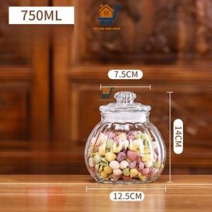 Hũ Thủy Tinh Hình Trái Bí Nhiều Size – Lọ Đựng Gia Vị Hạt Trà Kẹo Đựng Đồ Khô Nắp Kín Sang Trọng