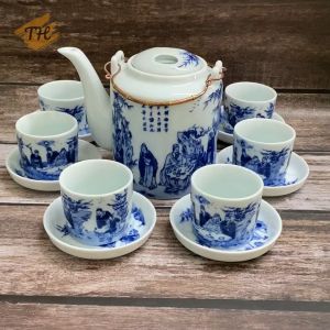 Bộ ấm Tích Bát Tràng men lam tích Trúc Lâm Thất Hiền ấm trà uống trà tươi trà xanh trà lá