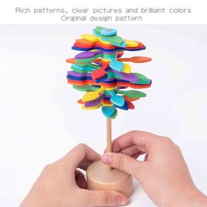 Hntob 23cm Wooden Lollipop Stress Relief Toy Spin Wand Decompression Kit Gift Fibonacci Numbers Toys