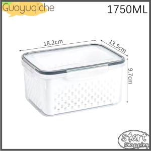 【Guoyuqiche】🔥🔥🔥 กล่องถนอมอาหารผักผลไม้ใสสองชั้นพร้อมตะกร้าสะเด็ดน้ำปิดผนึกฝาปิดกล่องใส่ตู้เย็นในครัว