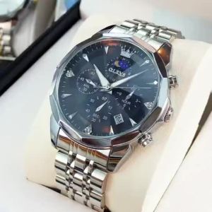 OLEVS Đồng hồ nam Chống nước Đa chức năng Dạ quang Lịch Thép không gỉ Quartz 3673