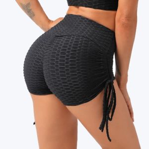 Summer Cycling Biker Women High Waist Drawstring Sports Shorts Breathable Butt Crack Push Up Short Legging Tights