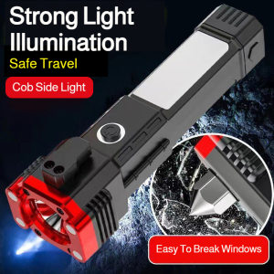 Multi-functional car flashlight Includes cutter and window breaker Long-lasting LED battery life Strong magnetic attachment High-powered lighting flashlight