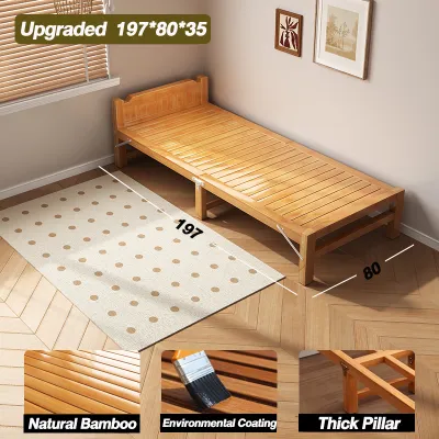Bamboo Folding Bed Queen/Single Bed 80/100/120/150CM Portable Foldable For Office Home
