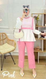 youras setelan muslim wanita kaos knit rajut salur import kombinasi terbaru terlaris termurah cod