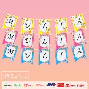 Custom Banner Polkadot Stripe Bunga Maks 9 Huruf Bahan Art Karton Ulang Tahun Syukuran Aqiqah Khitan 4 7 Bulanan