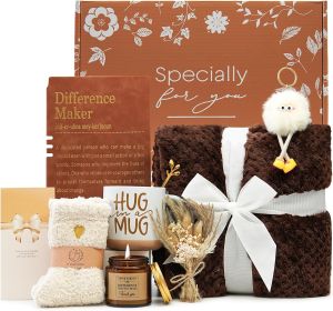 Self Care Gift Get Well Soon Gifts Birthday Gifts for Women Gifts Basket Care Package w/ Luxury Flannel Blanket Unique Mothers Day Gift for Mom Her Friend Sister Wife Grandma