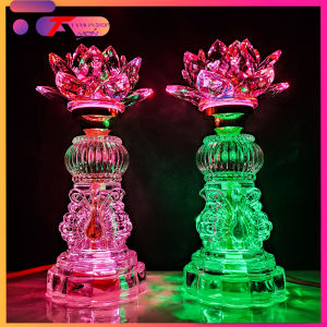 [Giá một cặp ] Cặp pha lê hoa sen nguyên khối hình thiên nga  trưng bàn thờ trang trí tủ thờ phật thờ quan âm PL64