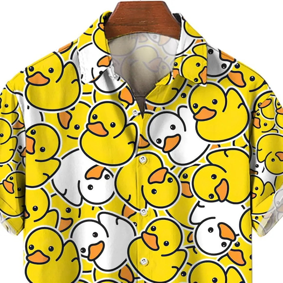 Casual Men's Shirts Fun Little Yellow Duck Printed Shirt Daily Oversized  Short Sleeve Shirts Hawaiian Clothing