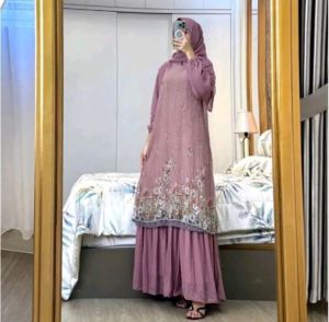 gamis set hijab ceruty gamis malay lidi plisket gamis viral