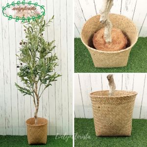 Tanaman Hias Pohon Artificial Zaitun Olive X3 T140 & T180 Cover Anyaman Purun Hiasan Caffe
