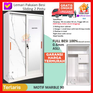 KLIKFURNITURE Lemari Pakaian Besi Pintu SLIDING Cermin Anti Rayap Banjir UNO 90