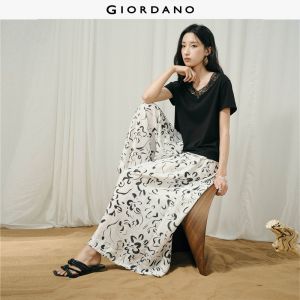 GIORDANO Women Pants Inked Floral Print Culotte Pants Elastic Waist Ankle Length Fashionable Casual Loose Pants 18416211