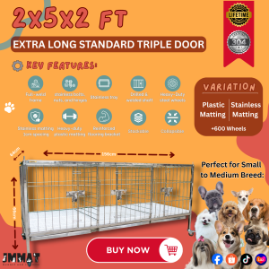 2x5x2 ft – Premium Extra Long Standard Triple Door Stainless Steel Dog/Cat Cage | Stackable and Collapsible | 304 Stainless-Steel Heavy-Duty Cage - Dog Cage - Pet Cage