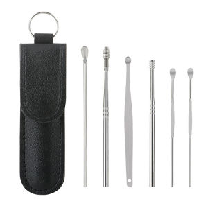 Free Gift 6 Pcs/Set Portable Ear Cleaner Set Ear Pick Ear Wax Remover Ear Curette Spiral Ear Spoon Ear Cleaning Tools Care Ear Cleaning Stainless Steel Earwax Remover