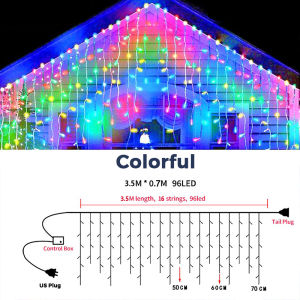 NUVOX LED Christmas Lights Decorations Outdoor - 11.5Ft 96 LEDs 8 Modes Curtain Fairy Lights Waterproof LED String Lights for Holiday Wedding Party Garden Decorations Cold White
