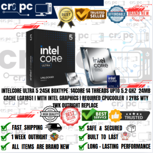 INTELCORE ULTRA 5 245K BOXTYPE  14CORE 14 THREADS UPTO 5.2 GHZ   I WITH INTEL GRAPHICS I REQUIRED CPUCOOLER