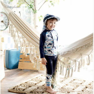 Swimming Outfit for Boys Two Pieces Swimwear for Children Long Sleeve Swimsuit for Kids with Sunny Hat 2-10 Y Child Sandy Beach Suit with Whales Pattern Rash Guards Swimwear for Baby