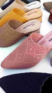 sepatu sandal wanita rajut terbaru hak 4cm sol karet