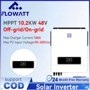 Flawatt 10.2KW On Grid/Off Grid Hybrid Solar Inverter Support 48V Lifepo4 Battery 230VAC PV Panel Input 500Vdc Pure Sine Wave Hybrid Inverter Built in 160A MPPT Solar Charger Controller Can Work Without Battery Communication