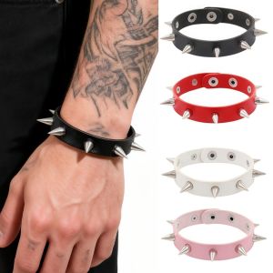 JKDESIGN Harajuku Rivet Bracelet Wide Exaggerated PU Leather Studded Bangle Fashion Unique Punk Goth Bracelet