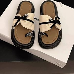 Free Shipping WomenS Summer New Style Thick-Soled Height-Increasing Round-Toe Bow-Knot Sandals Fashionable And Versatile For Outdoor Wear