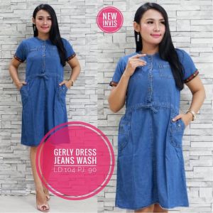 Gerly Dress - Mini Dress Jeans wash aplikasi saku dan kancing - Atasan Jeans cocok untuk Busui LD 104
