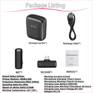 ไมค์ไลฟ์สด โทรศัพท์มือถือ ไมโครโฟน ไมโครโฟนแบบลาวาเลียร์ไร้สายพร้อมกล่องชาร์จ บันทึกวิดีโอบันทึกสด