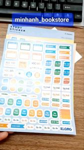 Bộ 3 tờ Nhãn dán học tập study sticker KLONG nhấn nhá cho trang vở học tập hiệu quả hơn có sẵn keo dán