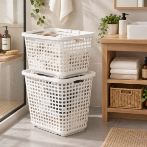 Locaupin Stackable Bedroom Wardrobe Laundry Basket Storage Shelf Basket Clothes Hamper Organizer Shirt Pant Trouser Underwear Sock Bra Towel With Handle