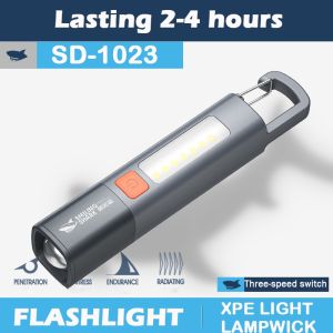 BLACKWORM Mini Portable LED Flashlight USB Rechargeable With Hook Zoomable Torch Outdoor Camping Hiking Long-range Emergency