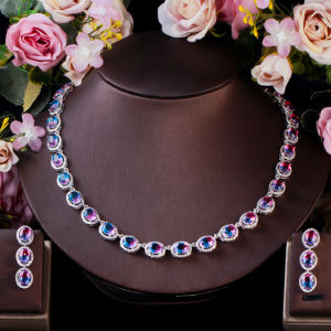 SEQUITO Bộ Trang Sức Thời Trang CZ Mạ Vàng Trắng 18K Cho Nữ Mặt Dây Chuyền Quyến Rũ Đính Đá Hình Bầu Dục Độc Đáo SJ173