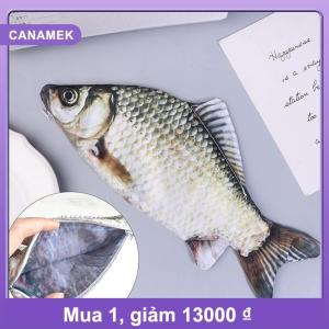 【CANAMEK】 Cá Chép Cá chép bút Túi thực tế hình dạng cá Make-up Pouch bút chì bút Trường hợp với dây kéo trở lại trường học bút chì Túi bút chì túi