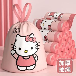 Beg Sampah Pink Kitty Drawstring Garbage Bag Durable Thick Leakproof Kitchen Household Rubbish Bag