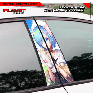 Sticker Pilar Kaca Mobil Universal WAIFU KAWAII Bisa Custom Gambar/Foto 1 SET (Kanan Kiri) - RON Design