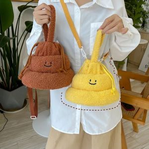 RJZ28 Drawstring Cartoon  Poop Shape Handbag Soft Large Capacity Lovely Poo Pouch Funny Multi-purpose Womens Crossbody Bag Dating