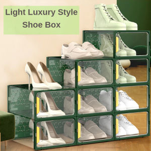 【Gods House】Extra Large Transparent Shoe Box Shoes Organizers Thickened Foldable Dustproof Plastic Storage Box Stackable Combined Shoe Cabinet
