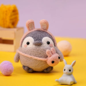 DIY Kit Animal Felt Wool Needle Poke Set Kerajinan Tangan Boneka Penguin Binatang Lucu