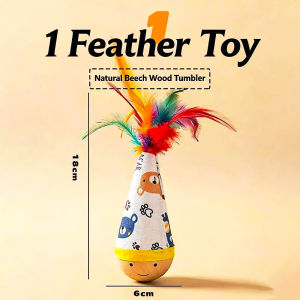 Interactive Cat Toy Cat Tumbler Wobbler Fun Bite-Resistant With Feather Kitten Entertain Wooden Toy
