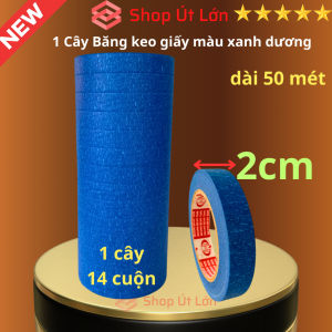 Băng keo giấy màu xanh dương rộng 2cm dài 50 mét lõi giấy 3mm 1 cây 14 cuộn giá tại xưởng