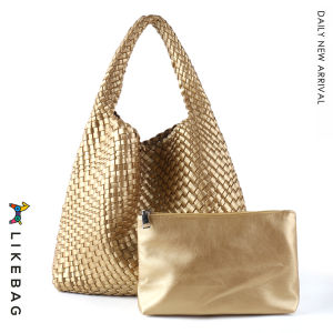 LIKEBAG Fashion Ladies Original Hand Woven  Handbag PU Leather Woven women large capacity Tote Bag with Small Bag