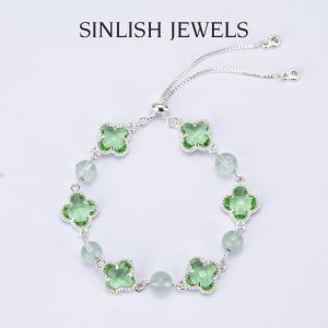 SINLISH Elegant Green Crystal Bracelet Natural Crystal Fashion Jewelry