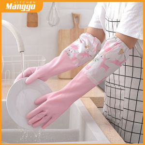 Rubber Gloves Dishwashing Waterproof Long Sleeve Hand Gloves for Women Multiuse Washing Clothes Kitchen Cleaning