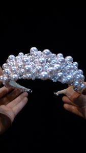 Vintage Pearls Crystal Bridal Headband Evening Handmade Design Wedding Tiaras Bridesmaid Hair Accessory for Brides