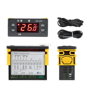 ETC-974การควบคุม HVAC แบบดิจิตอลที่มีความแม่นยำสูงตัวควบคุมอุณหภูมิสำหรับคอมเพรสเซอร์/ละลายน้ำแข็ง/พัดลม (DC 12V/24V AC 110V/220V -50 ~ 110 °C)