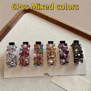 6Pcs Elegant Rhinestone Hair Clips for Women Colorful Sparkling Crystal Small Side Clips Non-Slip Duckbill Grips Hair Accessory