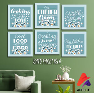 HIASAN DINDING KITCHEN DAPUR WHITE&BLUE SET ISI 6 (20X20 CM) WALL DECOR DEKORASI KAYU PAJANGAN DINDING POSTER KAYU RUANGAN