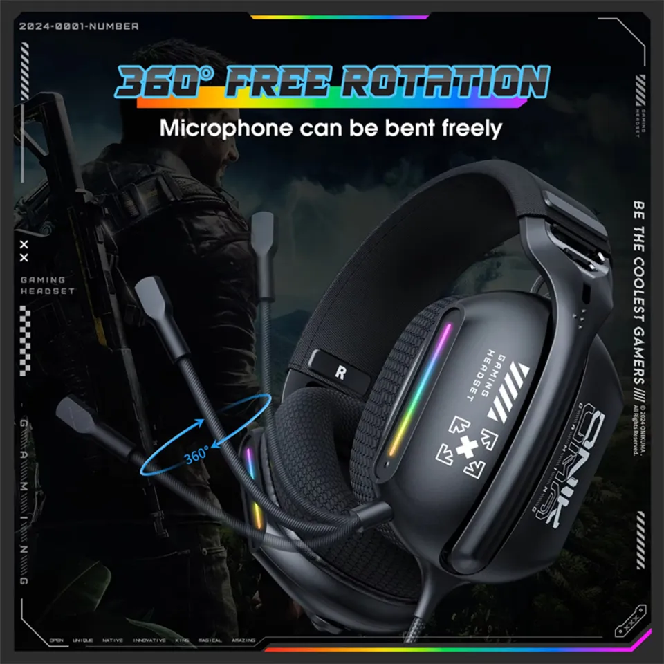 Onikuma X12 Gaming Headset USB Wired Earphone RGB Light E-Sports Gamer  Headphones with Omnidirection External Microphone