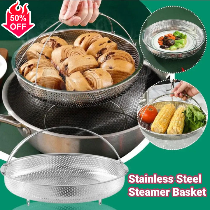 Stainless Steel Food Steamer Basket Steamer Rack with Handle Steaming ...